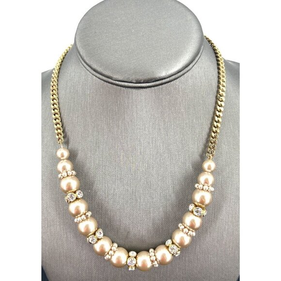 Givenchy Jewelry - Givenchy Faux Pearl Crystal Rhinestone Necklace Signed 18" Adjustable Statement
